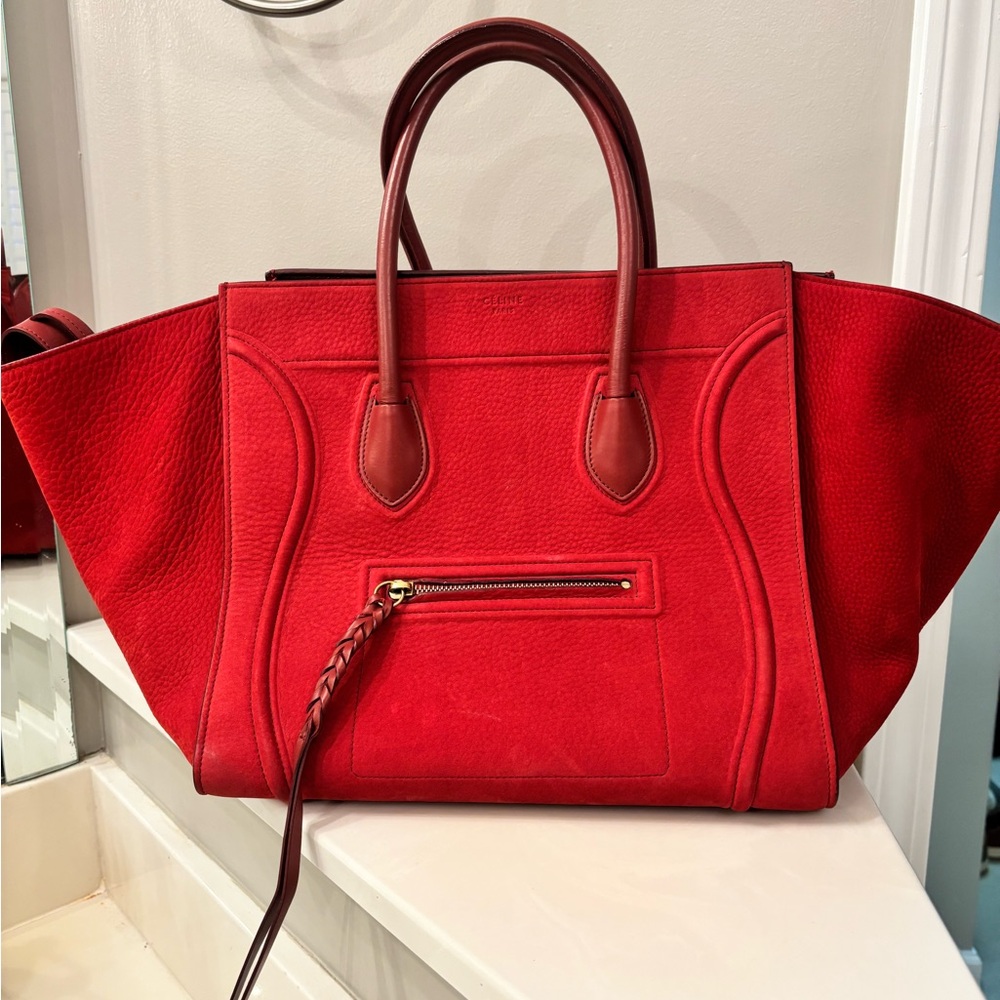 Bold Red Tote Bag with Structured Leather and Winged Shape
